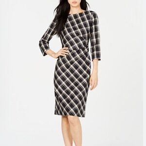 Weekend MaxMara Fiorina Ruched 3/4 Sleeved Plaid Dress size 4US